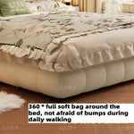 lit rangement moderne beige clair texture cuir bordures fronces 1800mm large