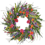 décoration murale couronne florale printemps couleurs vives champêtre papillons inclusintérieur accrochage bouclemétallique