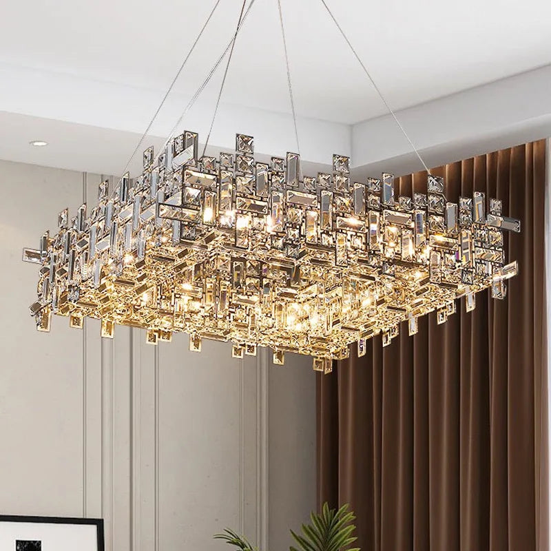 Lampe suspension carrée en cristal moderne pour salon