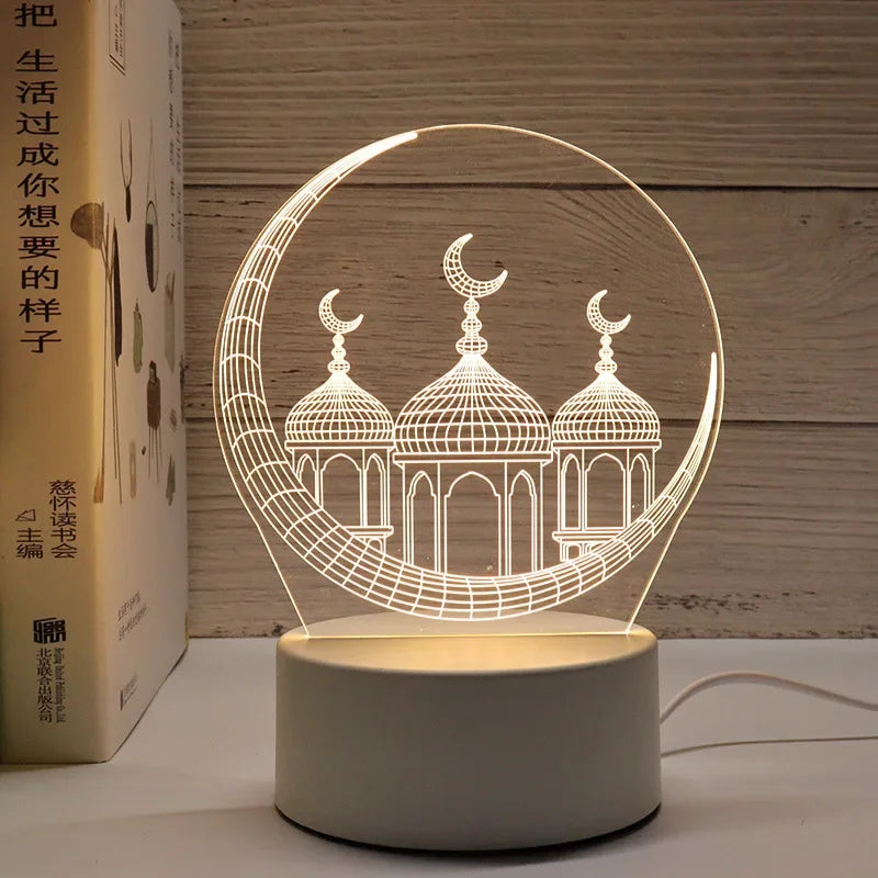 décoration murale lampe led transparente motifs islamiques adhésif base grise câble blanc moderne thème