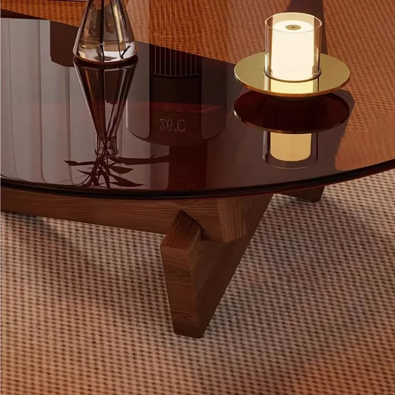 table basse moderne transparente bois marron clair plateau 70cm hauteur 31cm minimalistes