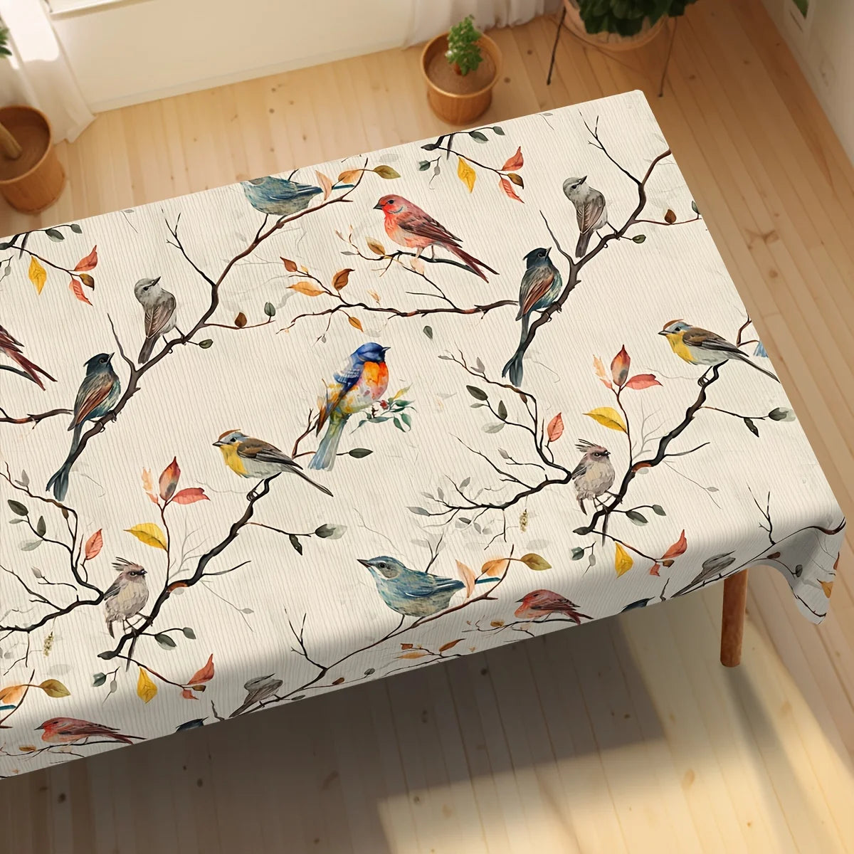 nappe imperméable moderne oiseaux printemps cuisine maison 140x200cm polyester blanc multicolore