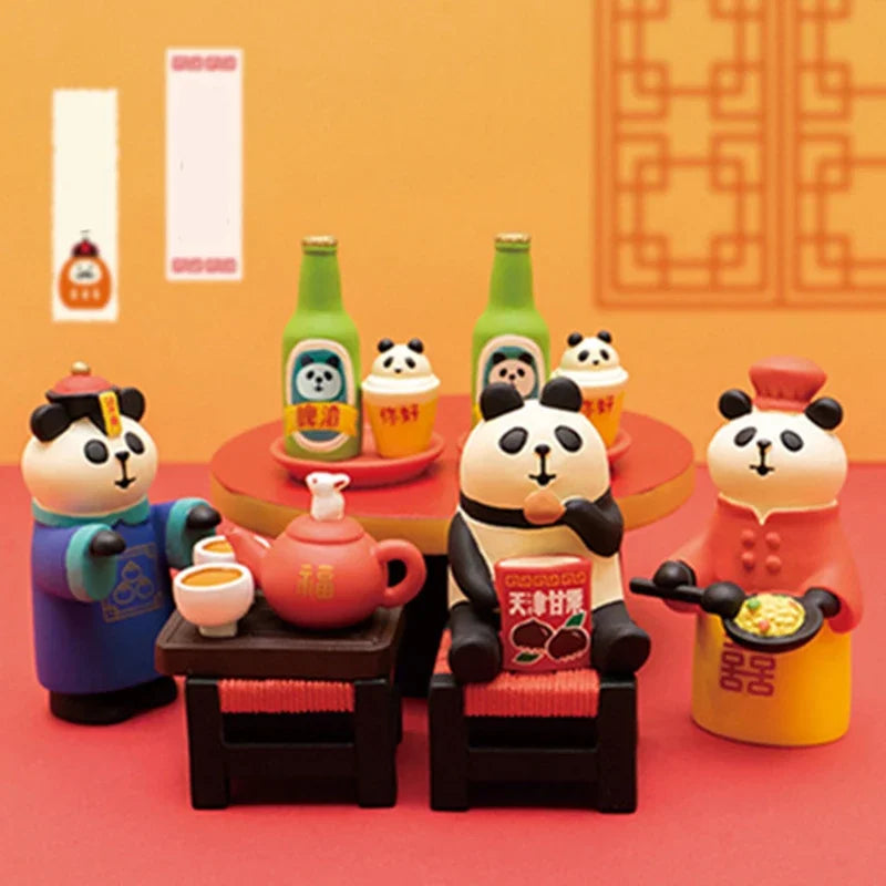 figurines animaux décoratives résine japonais motifs chinois assiettes bols théière tasses pandas rats chats