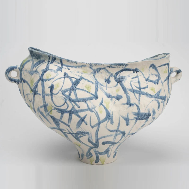 vase céramique bleu marron abstraction moderne minimaliste artisanalintérieur rustic organique