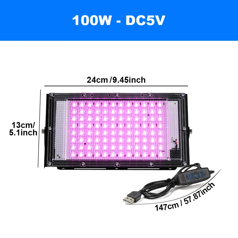 lampe led croissance végétale 50w 100w 150w violet noir moderne dimmer tringles aluminium