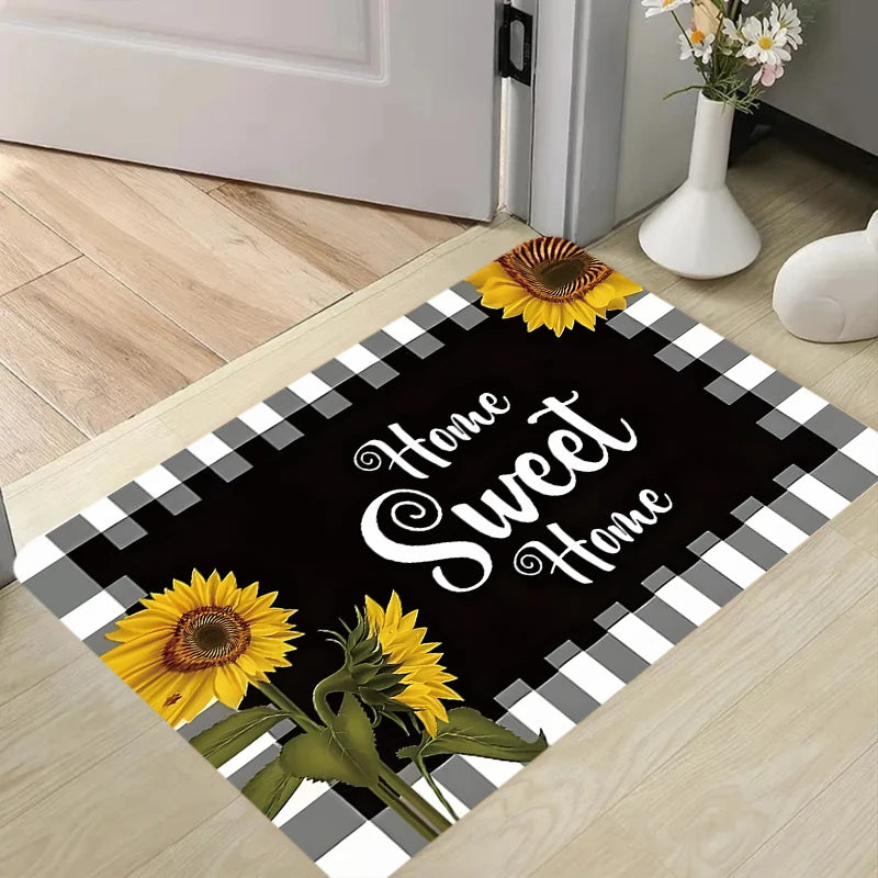 tapis d'entrée moderne fleurs tournesols bienvenue 30x50cm 40x60cm 50x80cm résistant antidérapant