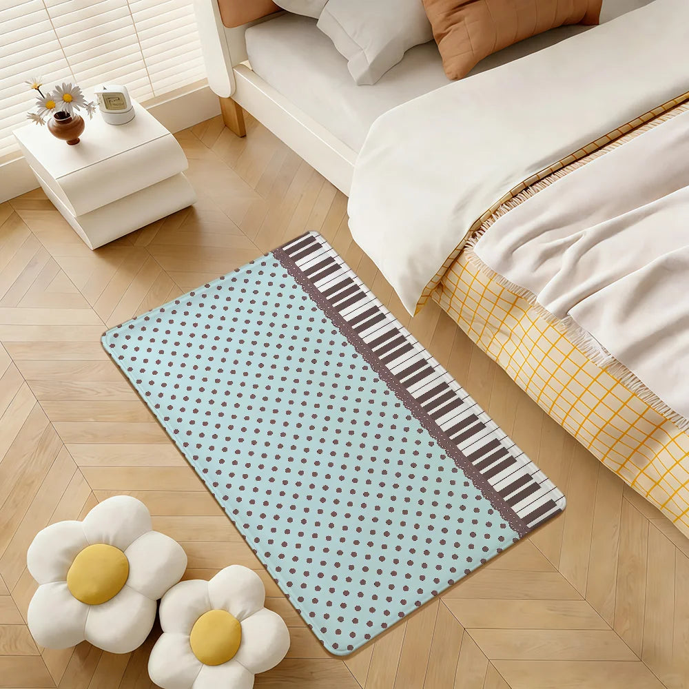 tapis moderne piano key polka dot bleu clair marron antidérapant intérieur extérieur chambre salon