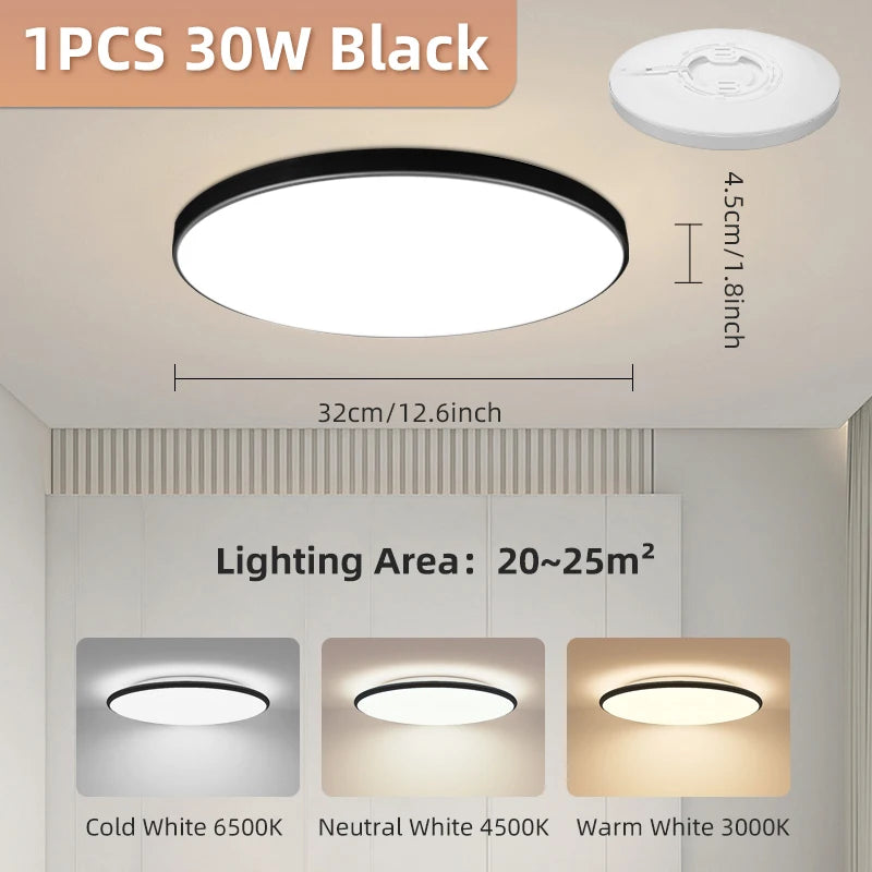 lampe led plafonnier blanc moderne 27cm diamètre 5cm épaisseur 18w 30w