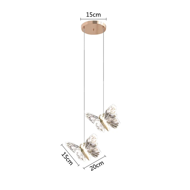 suspension décorative moderne papillons transparents dorés hall chambre éclairage contemporain fixations