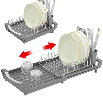 séchoir vaisselle extensible gris moderne égouttoir fixe assiettes couverts couteaux rangement étagère compact étendu