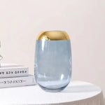 vase transparent moderne fleurs artificielles bleu doré élégant bouche vase 10cm largeur 16cm hauteur
