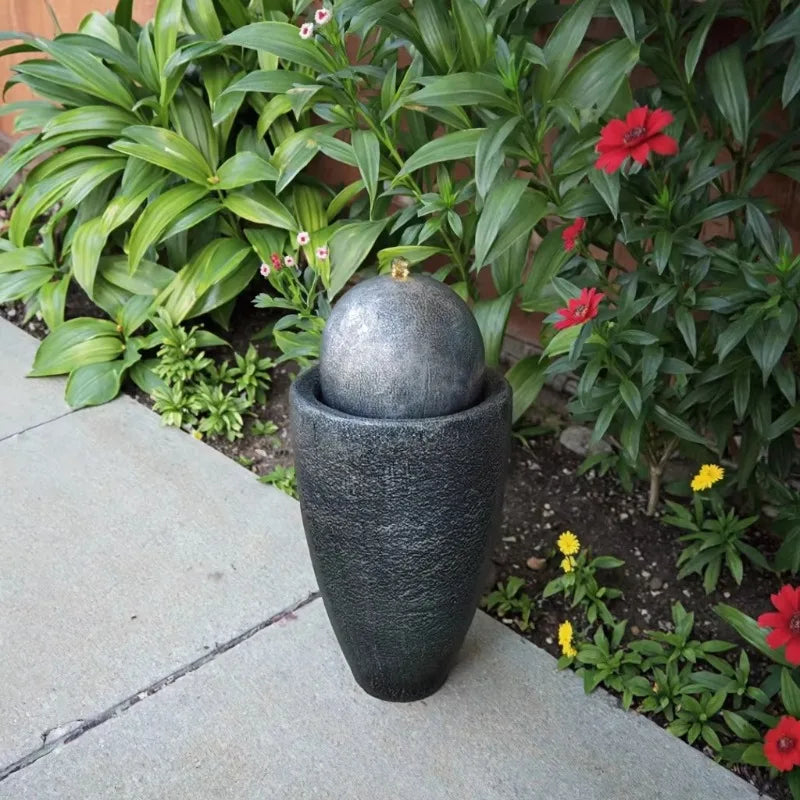 fontaine décorative moderne résine gris foncé jardin intérieur extérieur unique