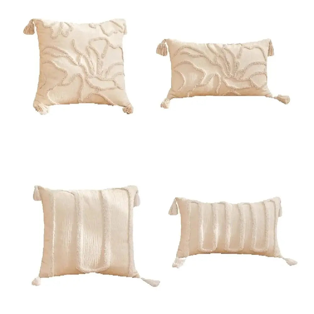housses coussins géométriques boho chic beige motifs floraux adhésifs tassel opaques