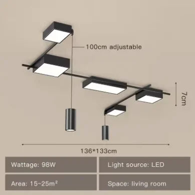 luminaire suspendu moderne minimaliste noir plusieurs lampes circulaire cylindrique plafonnier industrial