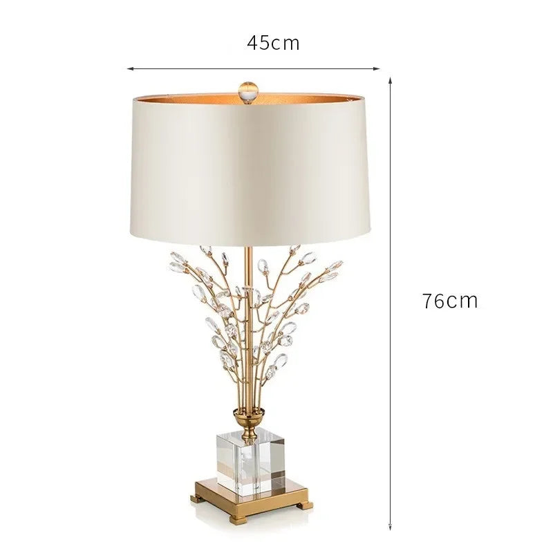 lampe table moderne or beige branches décoratives nordique base cristal 45x76cm led contemporaine