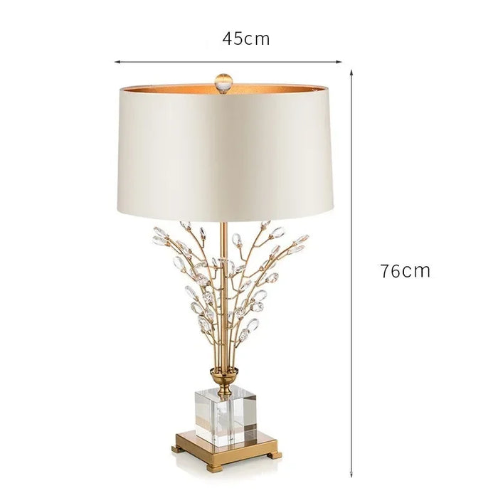 lampe table moderne or beige branches décoratives nordique base cristal 45x76cm led contemporaine