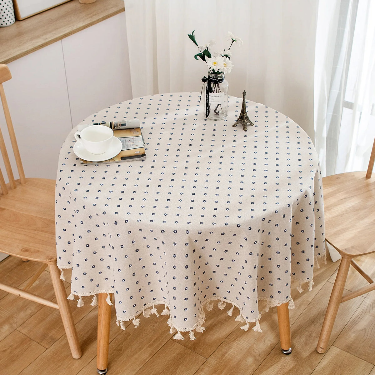 nappe table lin polyester imprimé pivoine tassels rustique vintage extérieur hiver noël mariage