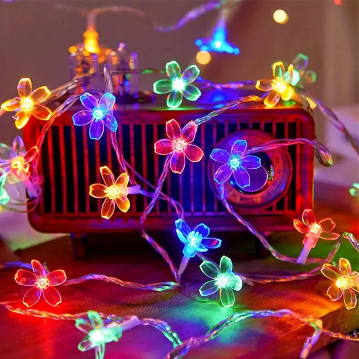 guirlande lumineuse fleurs rose blanc rouge bleu moderne modes éclairage usb batterie