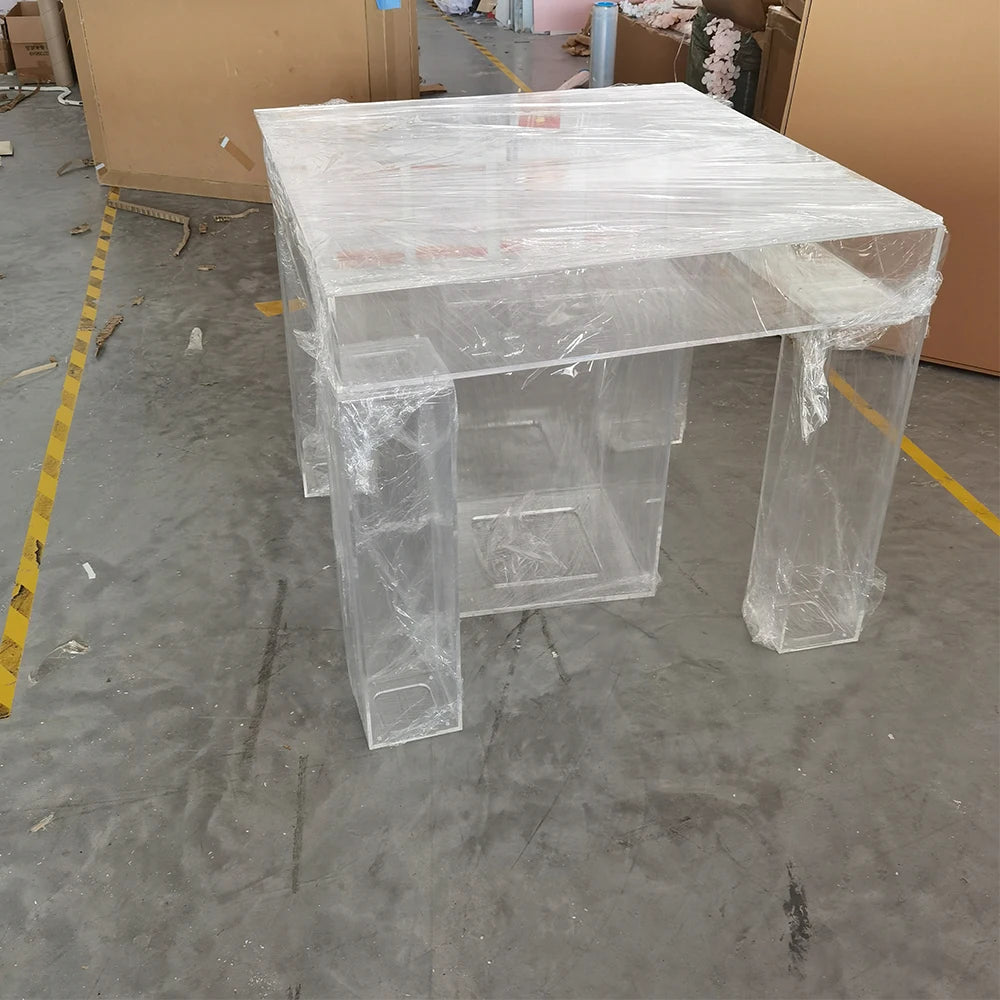 table basse transparente moderne acrylique carrée intérieur élégance lumineuse salon chambre unique