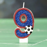 bougies numériques forme chiffres pailletées football bleu rouge blanche décoratives anniversaire sport thème tringle