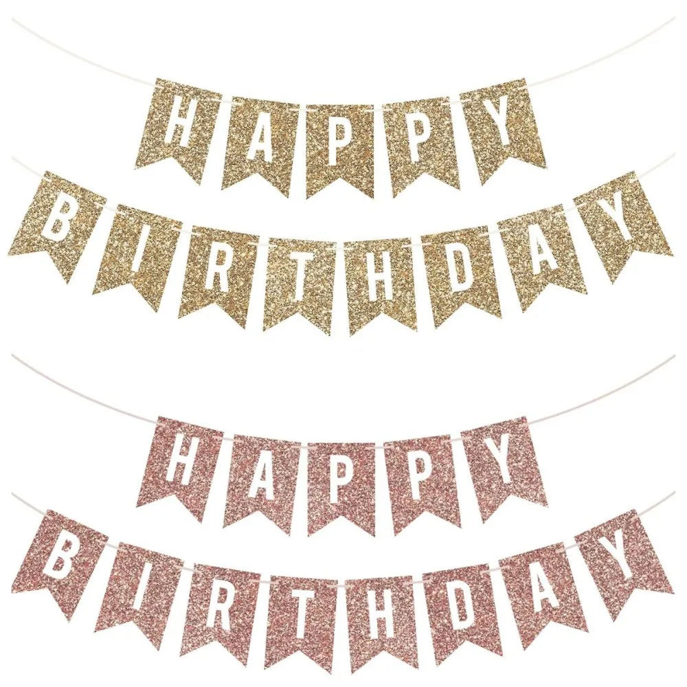 guirlande festivités or rose paillettes lettres happy birthday décoration anniversaire fil blanc festive papier