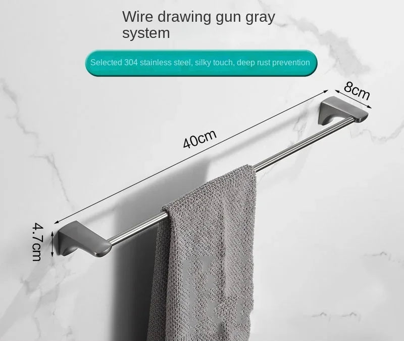 porte serviettes mural acier inoxydable gris métallique texture lisse moderne salle bain vis fixations