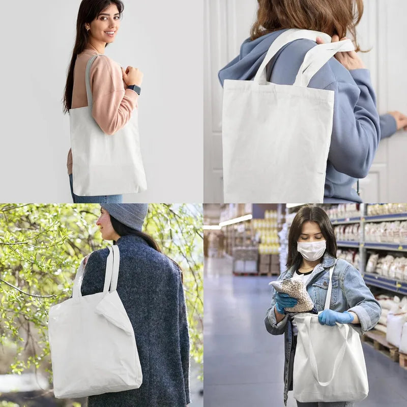 sac main blanc uni sans fermeture éclair poignées détachables toile polyester coton robuste réutilisable