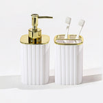 porte brosses dents distribiteur savon moderne noir or blanc or texturé vertical salle bain