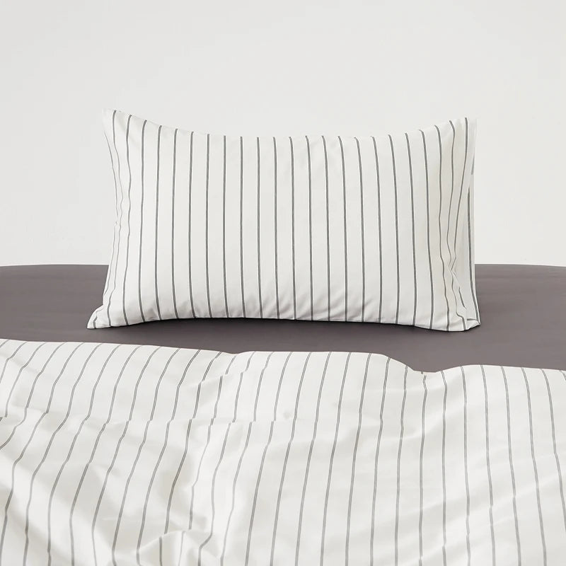 taies d'oreiller coton rayées 48x74cm blanc gris rose bleu minimaliste respectueux environnement maison lit
