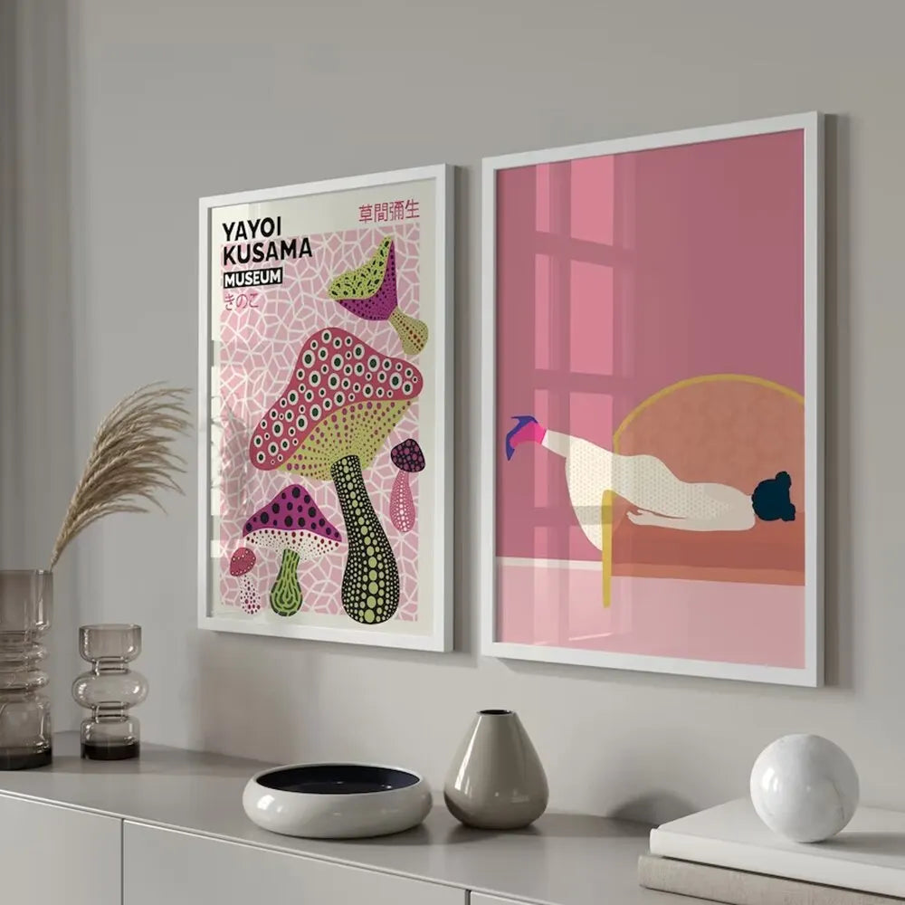 affiche abstraite moderne pop art champignons stylisés motifs géométriques sans cadre décoration murale