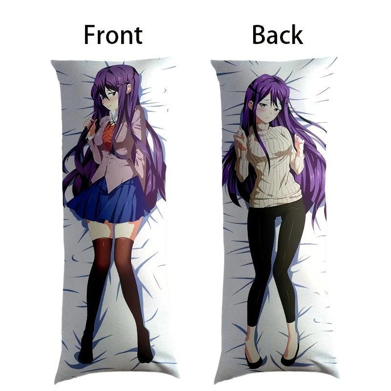 coussin corps anime violet personnages féminins détaillés blanc bleu beige nuit