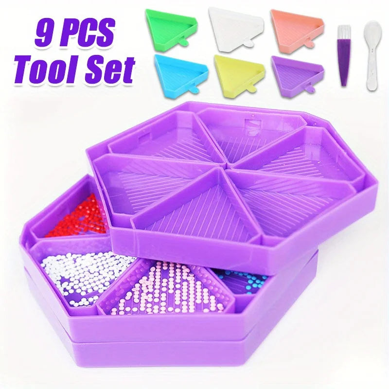 boîte brosse cuillère triangles motifs géométriques violet vert bleu rose moderne pratique