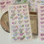 autocollants kawaii oiseaux coeurs géométriques rose vert bleu blanc opaques cartoon téléphone photo bagages