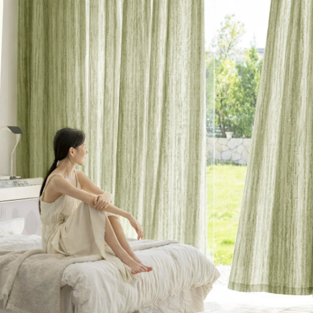 rideau vert clair moderne rayures horizontales coton lin salon chambre balcon