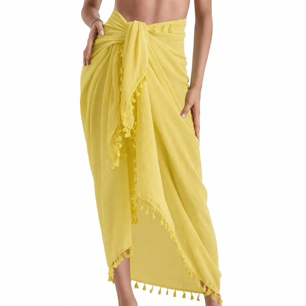 sarong élégant boho uni vert rose blanc noir tissu polyester rapide séchage tassel inclusion