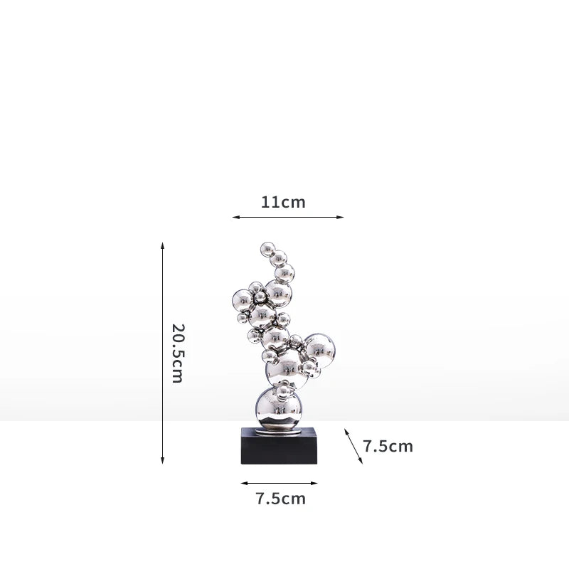 sculpture abstraite moderne sphères métal or rose arc ciel gris argenté contemporaine