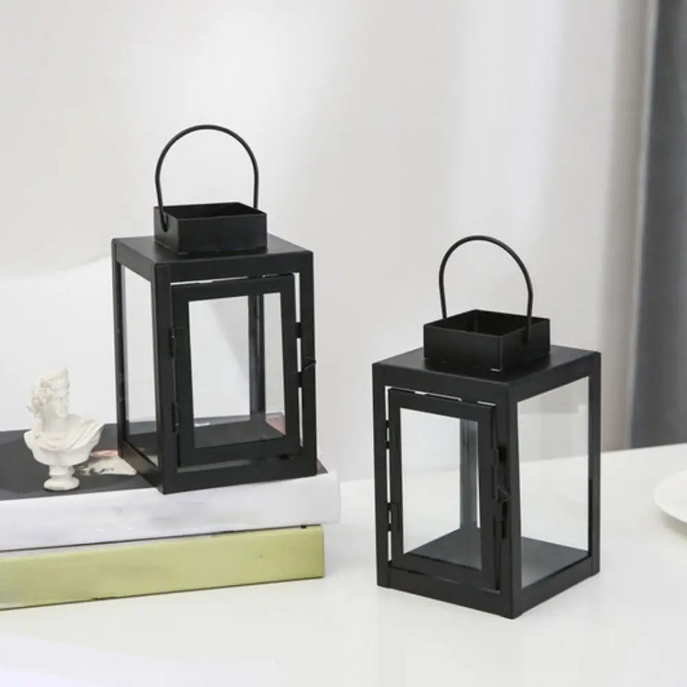 lanterne moderne transparente noire anneaux métalliques bougie extérieure décoration maison suspendueextérieur