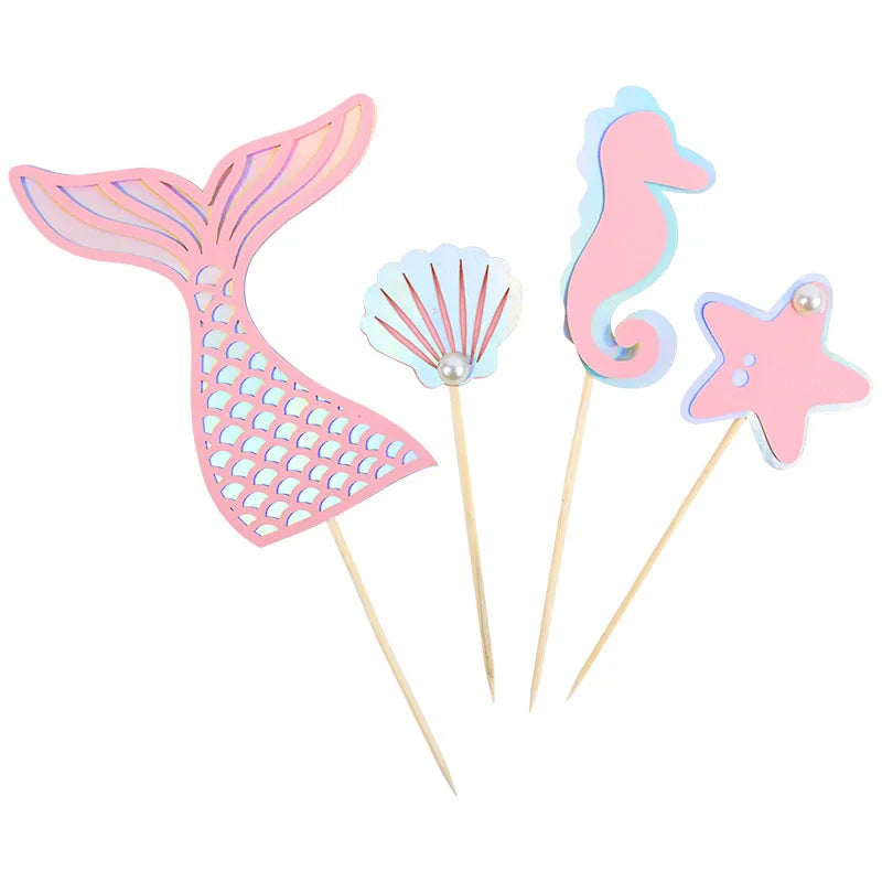 décoration gâteau thème sirène hippocampe coquillage étoile mer mariage anniversaire sous marin bleu rose