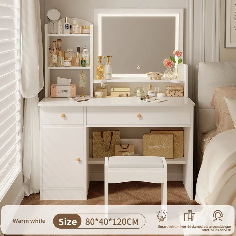 maquillage blanc moderne tabouret miroir led boites rangement texture bois