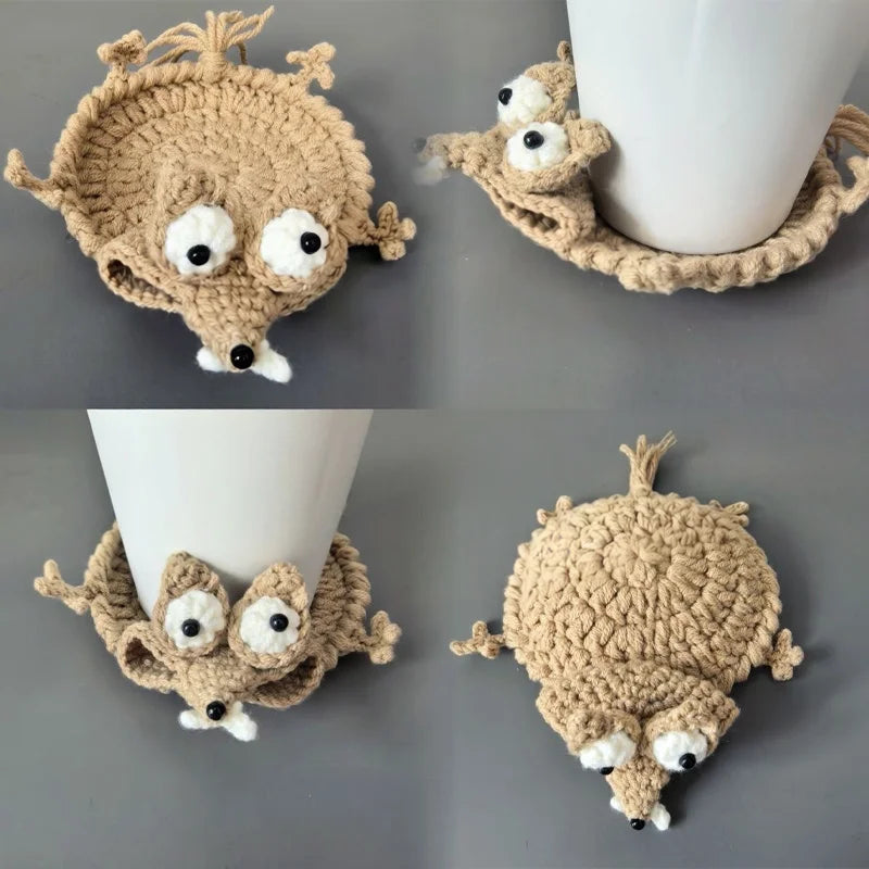 coasters crochetés lézard créatifs artisanaux beige bleu vert adhésifs mignons 3d diys