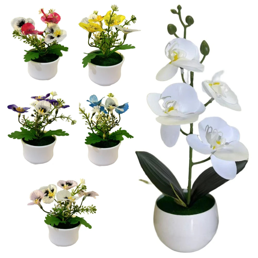 plantes artificielles fleurs feuilles moderne blanc rose violet jaune bleu pot décoration intérieureextérieur