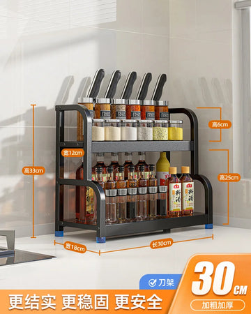 étagère cuisine métal noir moderne deux niveaux rangement épices bouteilles sauce accessoires cuisine