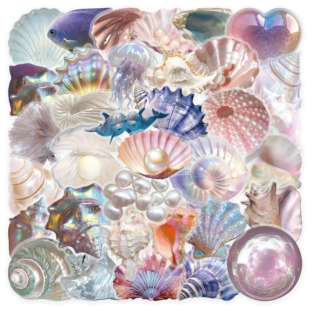 coquillages adhésifs iridescents rose violet blanc naturels décoration murale enfants stickers 50pcs