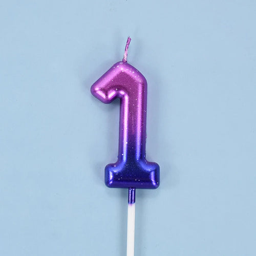 bougies anniversaire chiffres violet bleu rose paillettes dorées moderne festif decoration gâteau mariage fête