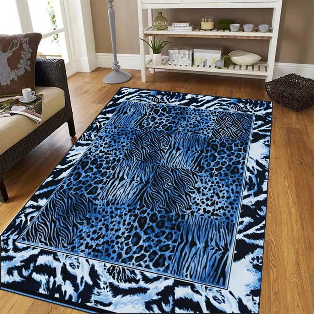 tapis salon moderne motif léopard imprimé animalier décoratif chambre maison grand polyester noir