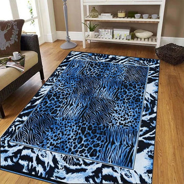 tapis salon moderne motif léopard imprimé animalier décoratif chambre maison grand polyester noir