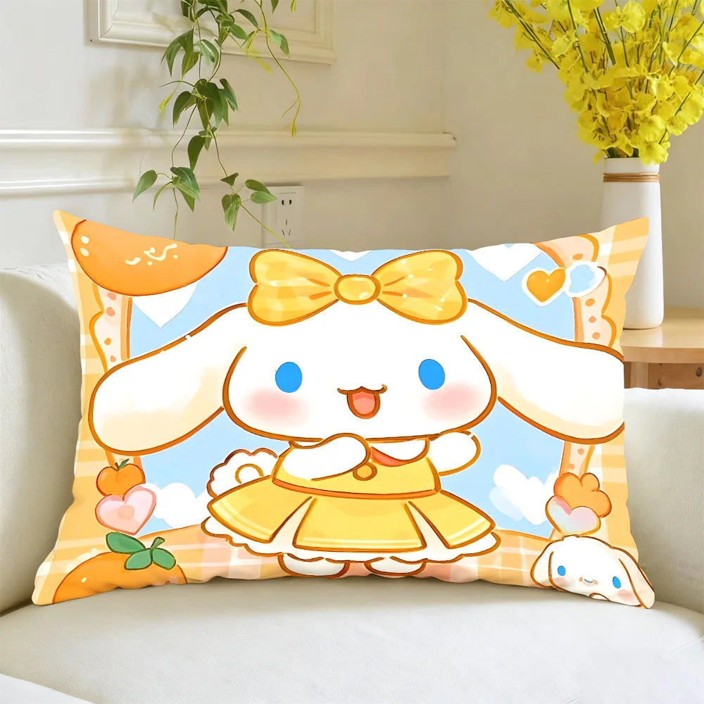 coussin cartoon lapin noeud papillon orange jaune bleu clair coeurs carottes 30x50cm 40x60cm 50x70cm