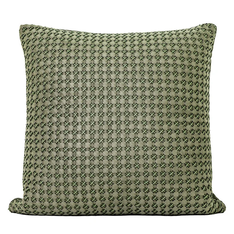 housse coussin vert olive motif géométrique contemporain polyester respectueux environnement coussin