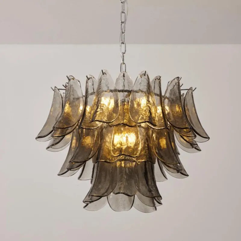 lampe suspendue gris foncé échancrures moderne plexiglas translucide chaîne métallique 6000k 4500k 3000k