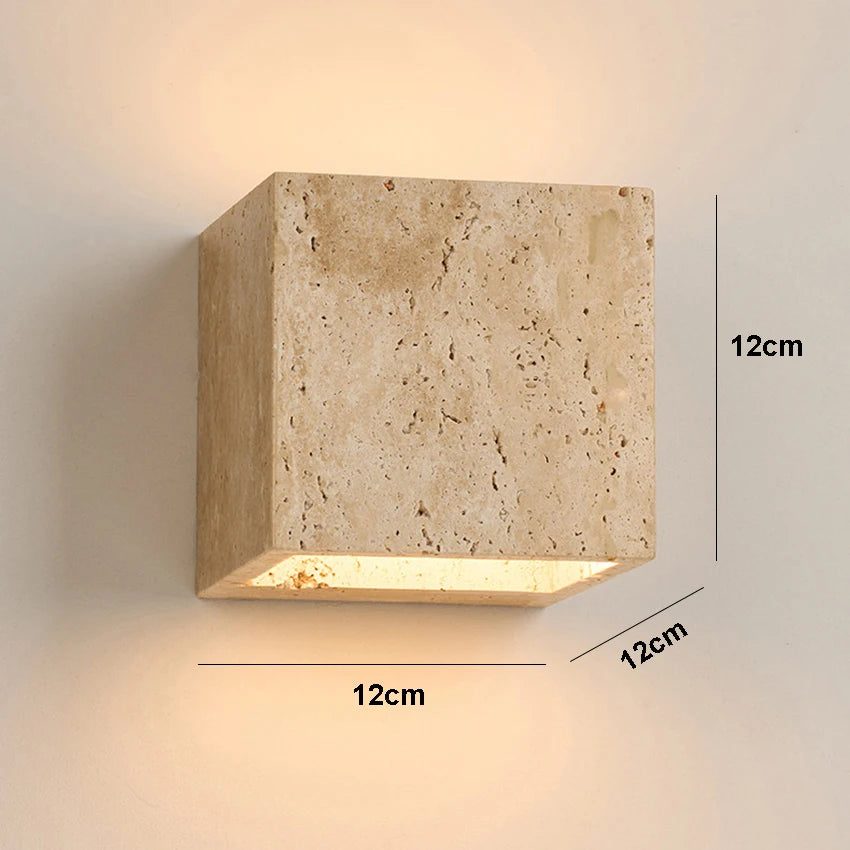 applique murale moderne minimaliste pierre travertin beige clair éclairage led intérieur extérieur hydrofuge